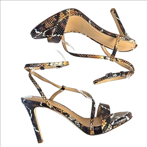 NEW Gibson Latimer Briley Leather Brown Snakeskin Ankle Strap Heeled Sandal
